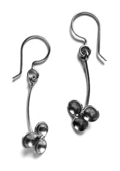 PETAL $95-sterling silver earrings of three convex petals that spin on the stamen (1" long not including ear wire) PETAL $95-sterling silver earrings of three convex petals that spin on the stamen (1" long not including ear wire)